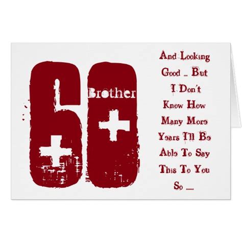 Fun, 60th birthday, brother, red and white text. card | Zazzle