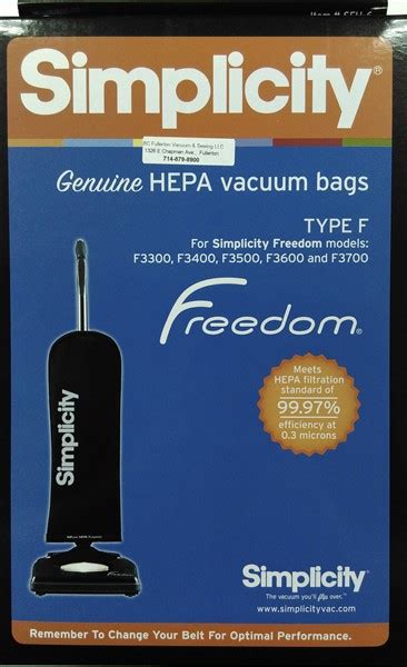 Simplicity Type F HEPA cloth bags 6Pk - ABC Fullerton Vacuum & Sewing LLC