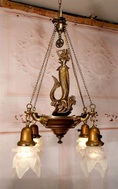 Nautical Mermaid Pan Chandelier Ceiling Light Lamp Fixture with Glass Shades | Chandelier ...