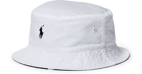 Polo Ralph Lauren Reversible Twill Bucket Hat in White for Men | Lyst