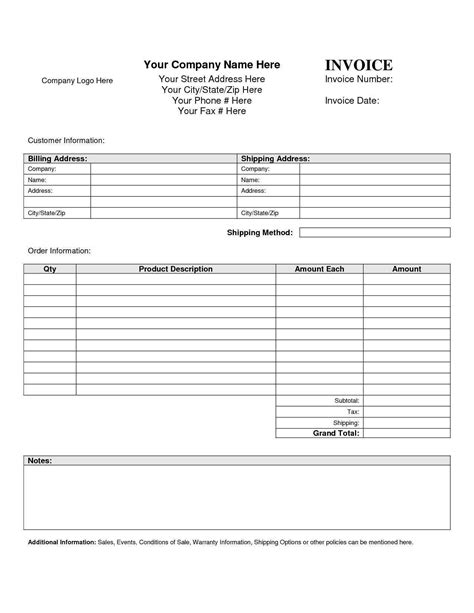 printable blank invoice template pdf shop fresh - free blank invoice templates pdf eforms - Ryan ...
