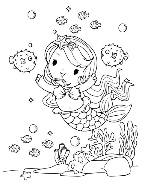 Mermaid and Puffer Coloring Page - Free Printable Coloring Pages