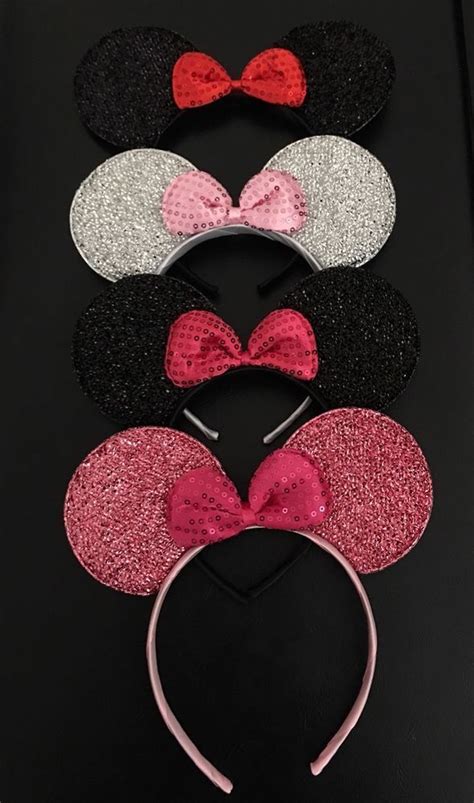 4 Minnie Mouse Headband Ears Black Pink Red Bow Sparkly Pink Silver Birthday NEW | eBay | Minnie ...