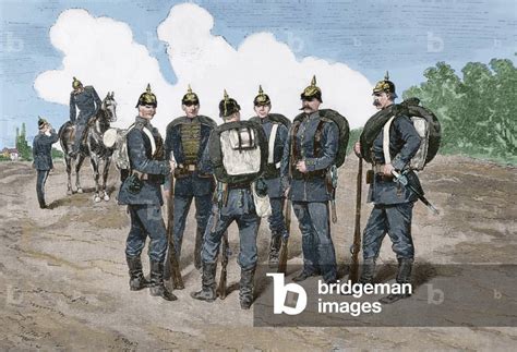 Image of World War I (1914-1918), New German infantry uniform (colour engraving)