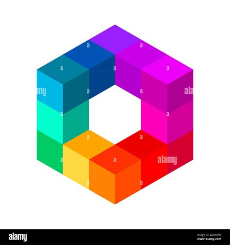 Colorful 3D cube made of small cubes. Rainbow cubical shape. Place for text in the middle ...