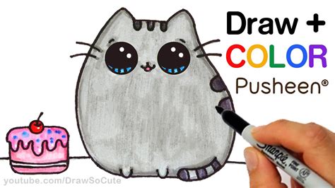 How to Draw + Color Pusheen Cat step by step Easy Cute Cartoon Cat - YouTube