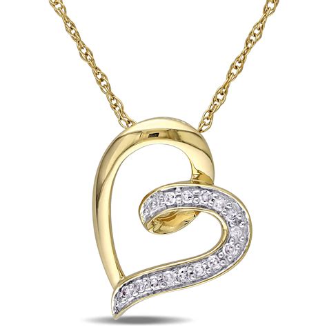 Diamond Accent 10kt Yellow Gold Heart Women's Pendant Necklace, 17 ...