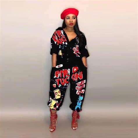 New Style Brand Fashion Hip Hop Style Women Jumpsuit Special Letter ...