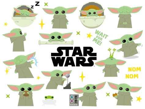 INSTANT DOWNLOAD Cute Colored Baby Yoda Vector Sticker Clipart Design Digital Design for Star ...