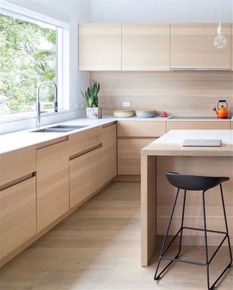 Minimalist unite. Kitchen with light wood cabinets and light oak floors. | Diseño muebles de ...