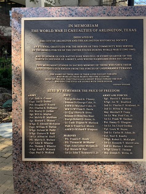 [Memorial plaque for World War II casualties from Arlington, Texas ...