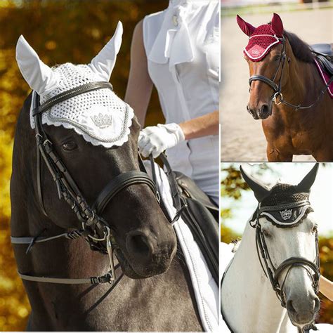 Equi Theme Diamante Crown Net Mask Fly Fringe Veil Crochet Pony Horse Ear Bonnet | eBay