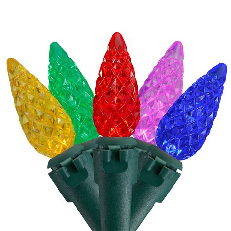 200 Count Multi-Color LED Faceted C6 Christmas Lights - Green Wire ...