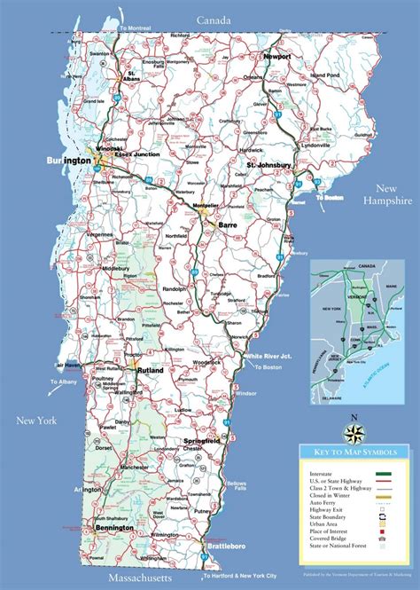 Large detailed tourist map of Vermont with cities and towns