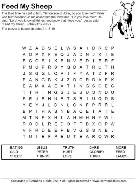 Feed My Sheep Word Search | Sermons4Kids