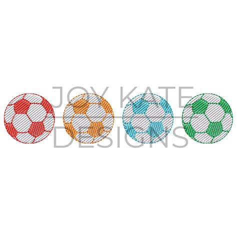 Row of 4 Sketch Fill Soccer Balls Embroidery Design - Joy Kate Designs