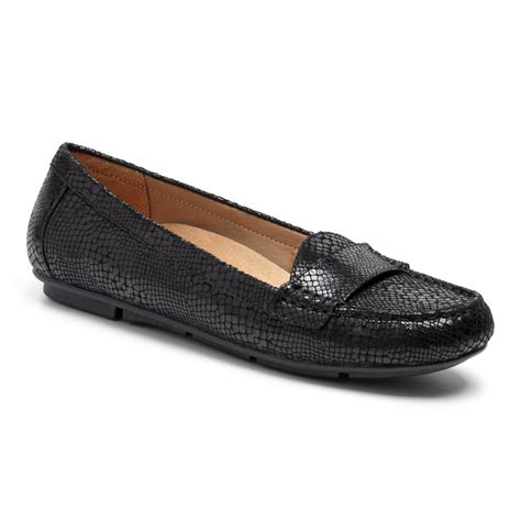 Vionic with Orthaheel Technology Women's Larrun Black Snake Comfort Loafer