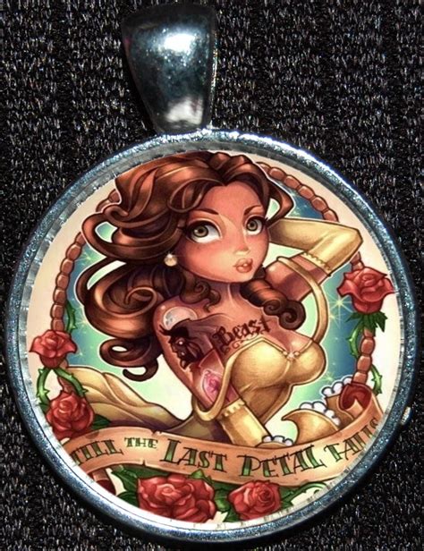 Belle Beauty & the Beast Disney Princess Tattoo Pinup Flash Pendant Necklace Jewelry WDW ...