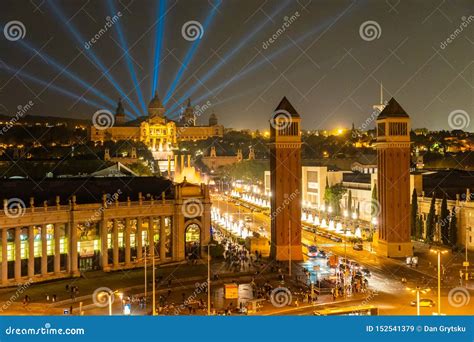 Barcelona, Spain - April, 2019: Night View of Plaza De Espana with ...