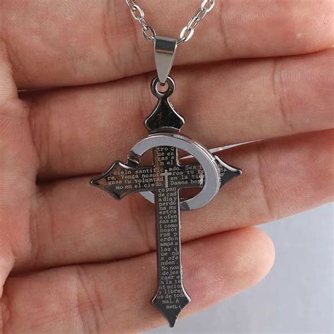 Classic Cross Necklace Pendant Round Men's Christian Prayer Necklace ...