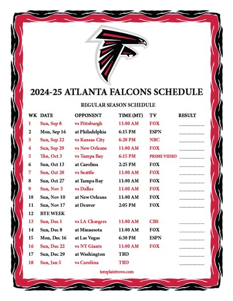 Printable 2024-2025 Atlanta Falcons Schedule