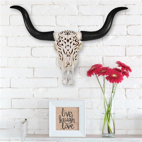 Carved Longhorn Skull Wall Decor | Cow Skull Decor by Wall Charmers