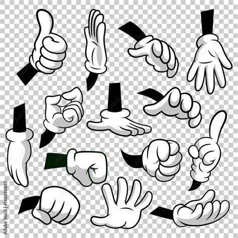 Cartoon hands with gloves icon set isolated on transparent background ...