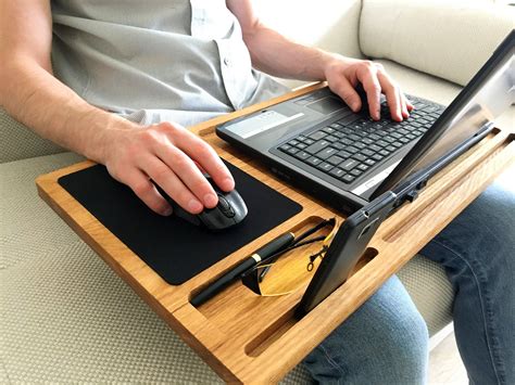 Lap Desk Oak Wood Laptop Stand First Fathers Day Gift From Daughter Son Wife Mobile Workstation ...