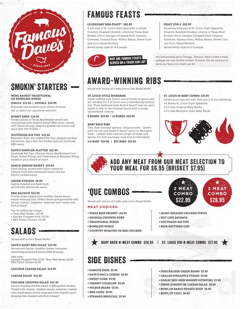 Famous Dave's Printable Menu