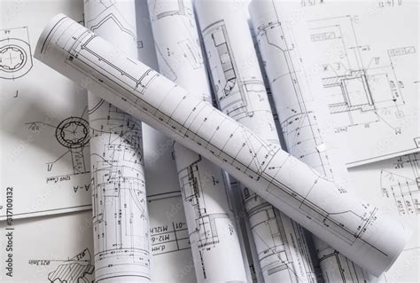 Technology blueprints. The part of engineering project. Stock Photo ...