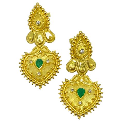 Estate Collection | Diamond and Emerald Earrings at 1stDibs