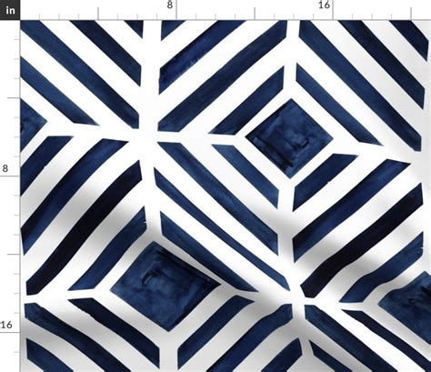 Navy Blue Geometric Fabric Geo Stripe Indigo by Crystal - Etsy