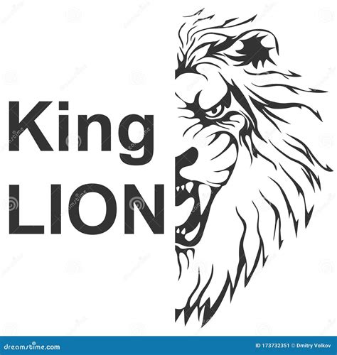 Lion Head Silhouette, Half Lion Head in Black Tones Isolated on White. Lion King Vector. Vector ...