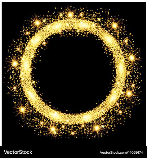 Gold glow glitter circle frame with stars Vector Image