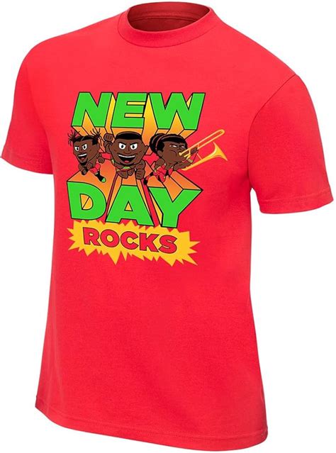 Amazon.com: WWE The New Day Cartoon Authentic Mens Red T-Shirt: Clothing