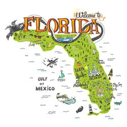 Illustration Of Florida Map With Tourist Attractions Sticker