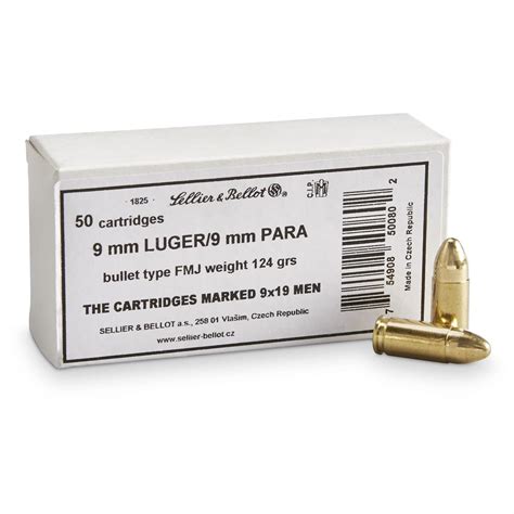 Sellier & Bellot, 9mm, FMJ, 124 Grain, 1,000 rounds - 663348, 9mm Ammo ...