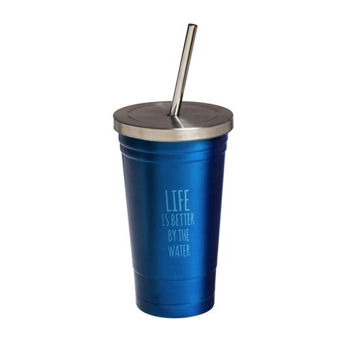 Stainless Steel Insulated Cup w/Straw, Life by the Water - Walmart.com - Walmart.com