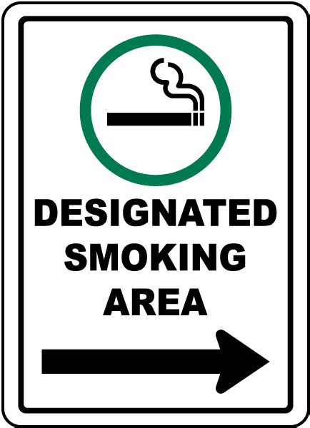 Designated Smoking Area with Right Arrow Sign - Save 10% Instantly