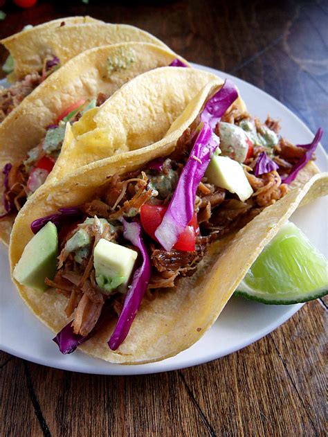 Slow Cooker Carnitas Tacos with Cilantro-Lime Sauce | wyldflour