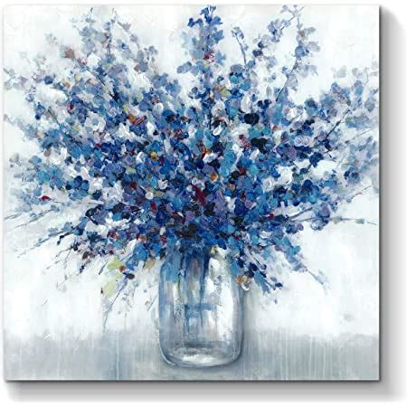 Amazon.com: Abstract Blue Flower Wall Art: Floral Artwork Picture Painting on Canvas for Office ...