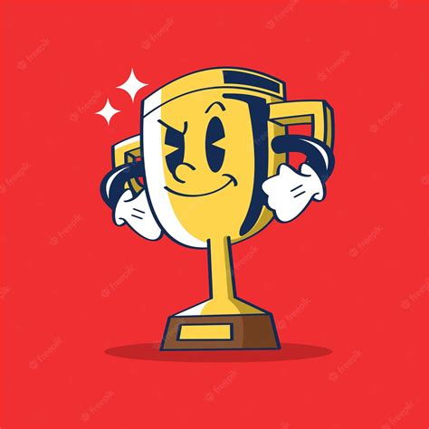 Premium Vector | A cartoon gold trophy with a face drawn on it.