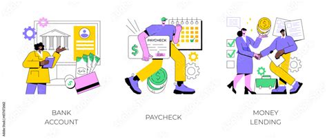 Money transfer abstract concept vector illustration set. Bank account ...