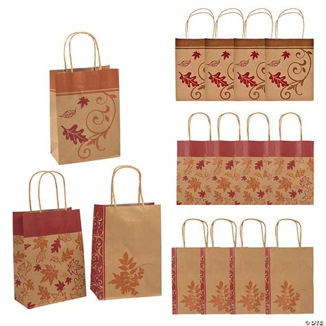 7 1/4" x 9" Medium Fall Kraft Paper Gift Bags - 12 Pc.