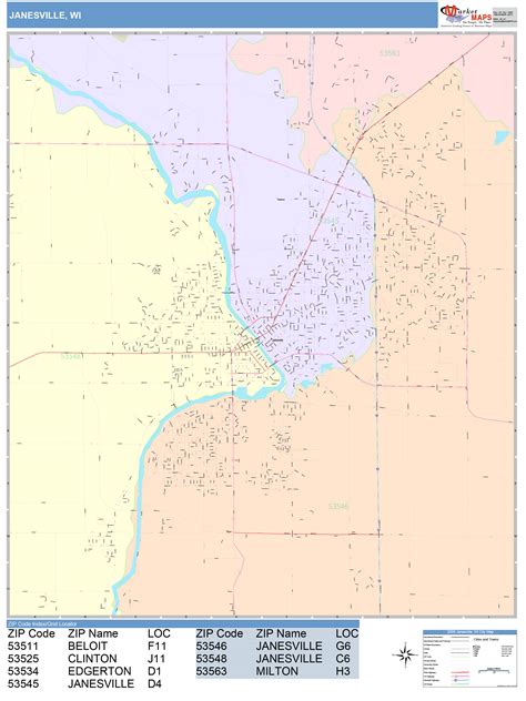 Janesville Wisconsin Wall Map (Color Cast Style) by MarketMAPS