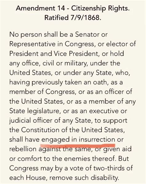 Constitution. 14th Amendment, Section 3. Anyone inciting, participating in, or even supporting ...