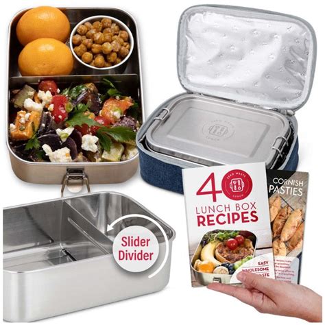 Stainless Steel Lunch Box (40.5oz) Recipe Book + Insulated Cooler Bag – Country Trading Co US