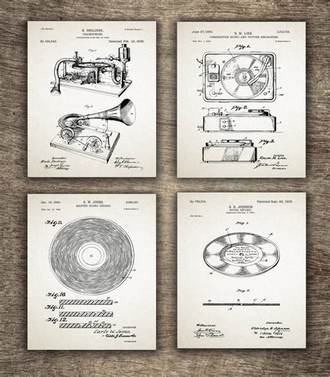 Dj Print Set of 4 Patents, DJ Print Posters, Dj Gift, Dj Wall Decor, Musician Wall Room Decor ...