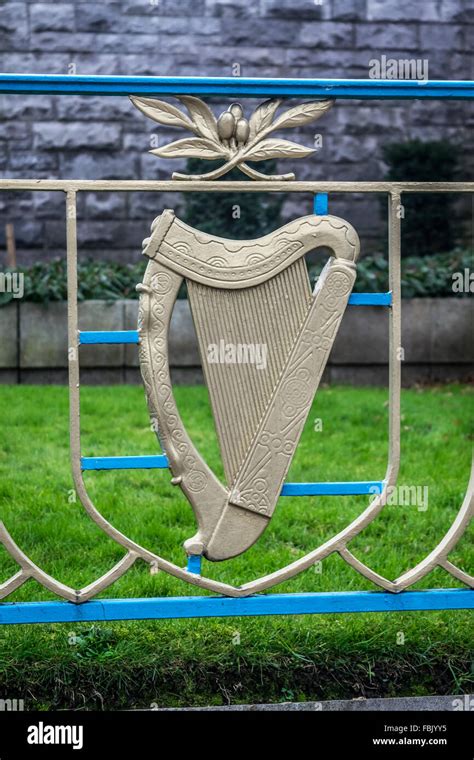 A traditional gold Irish Harp located in the Irish Garden of ...