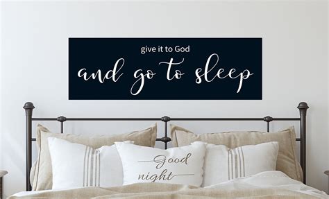 Give it to God & Go To Sleep Sign, Wall Art Canvas, Master Bedroom Signs, Long Sign Over Bed, in ...